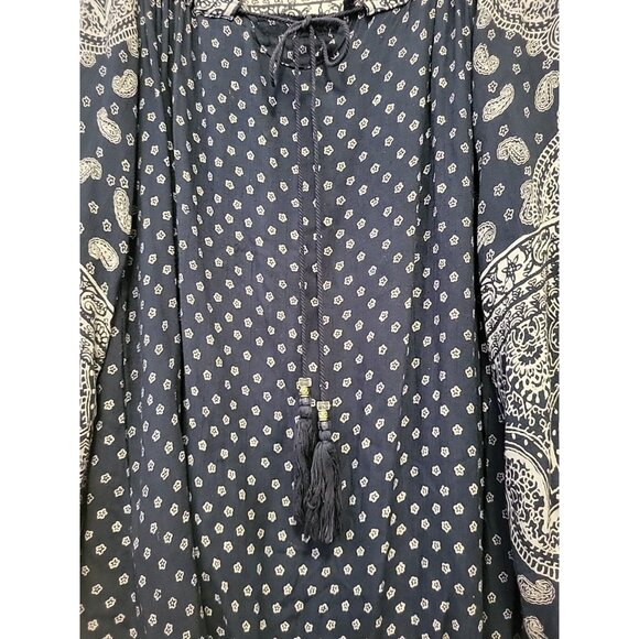Angie Navy Paisley Boho Tunic Dress Tassel Tie Front Floral Print Womens Size S - Picture 4 of 5